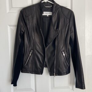CALVIN KLEIN Black Moto Leather Jacket Small NWOT
